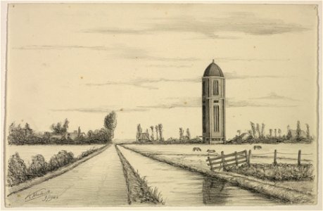 HUA-206407-Gezicht vanaf de St Anthoniedijk te Maartensdijk op de watertoren met op de achtergrond de bebouwing aan de Gageldijk uit het zuidenNB Dit gedeelte va