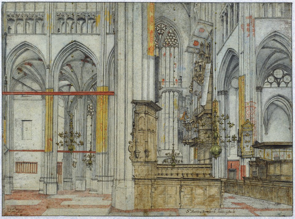 HUA-28595-Interieur van de Domkerk het schip en de noordertranseptarm uit het zuiden