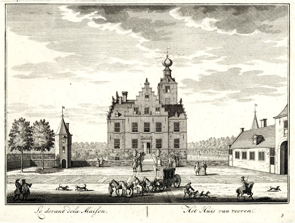HUA-202172-Gezicht vanaf het voorplein op de voorgevel van het kasteel Zuilenstein bij Amerongen met rechts het poortgebouw uit het zuidwesten