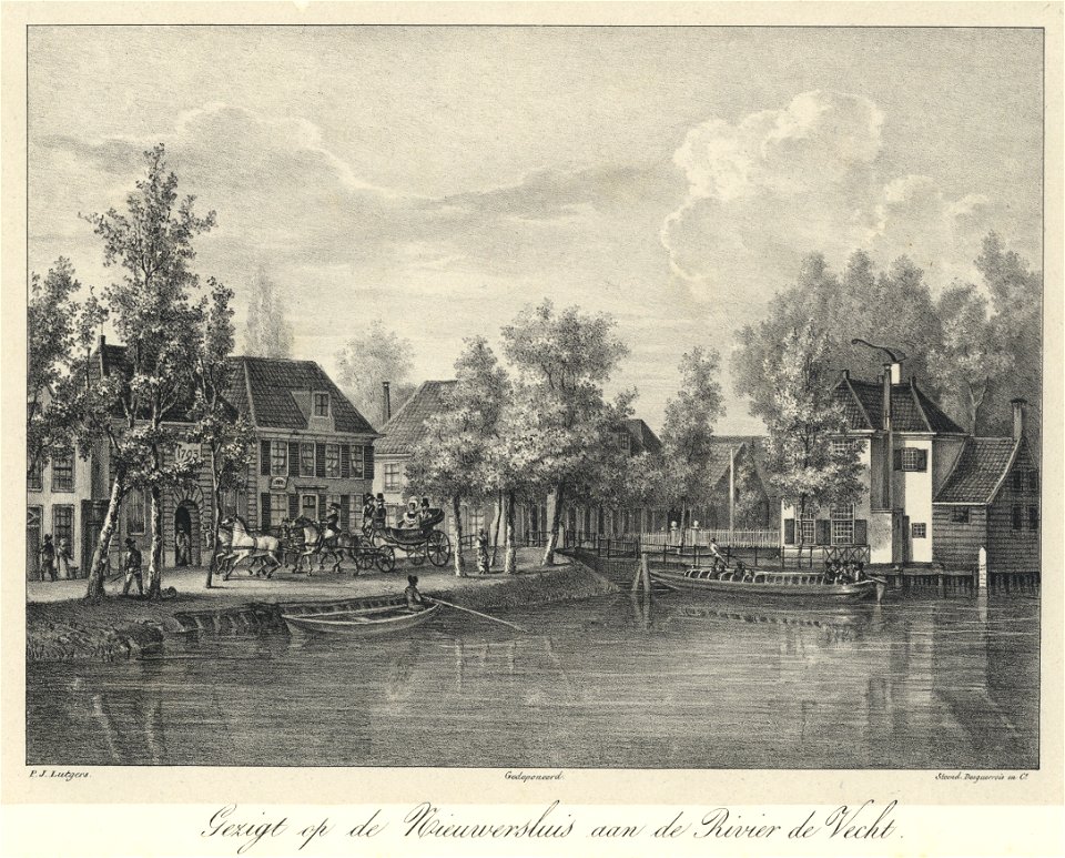 HUA-202400-Gezicht over de Vecht op enkele huizen in het centrum van Nieuwersluis