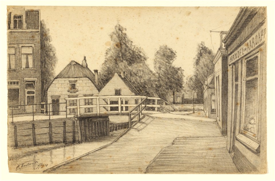 HUA-206579-Gezicht op de Willem Arntszkade te Utrecht met links het Zwarte Water en de brug naar de Johannes de Bekastraat Rechts de ingang van de Draaiweg