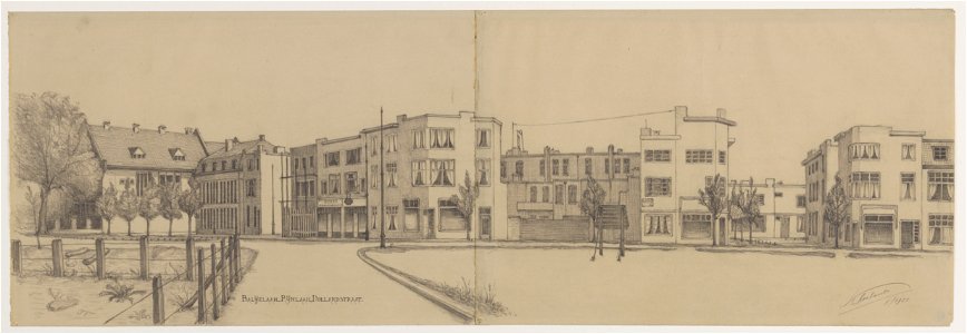 HUA-28279-Gezicht op de Rijnlaan te Utrecht vanaf de Balijelaan met links het begin van de Dollardstraat