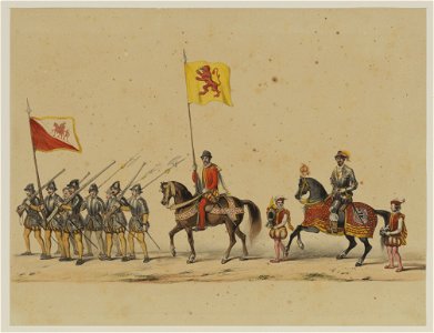 HUA-29057-Tweede gedeelte van de maskerade van de studenten van de Utrechtse hogeschool op 17 juni 1846 voorstellende de intocht van prins Philips II in Utrecht
