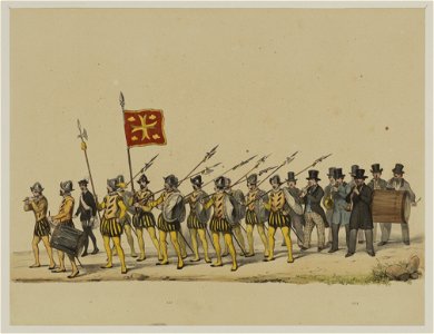 HUA-29077-Tweeëntwintigste gedeelte van de maskerade van de studenten van de Utrechtse hogeschool op 17 juni 1846 voorstellende de intocht van prins Philips II 