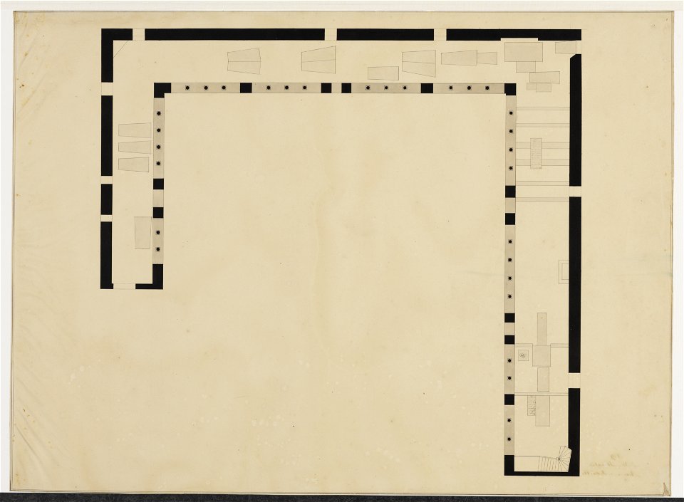 HUA-216460-Plattegrond van de kruisgang van de Mariakerk te Utrecht met weergave van een aantal grafzerken