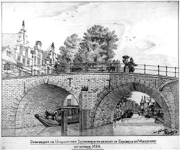 HUA-30366-Gezicht op en door de Jacobibrug op de Oudegracht te Utrecht uit het zuiden met op de achtergrond de Zandbrug en de Weerdpoort