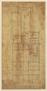 HUA-216678-Plattegrond van een gebouw bij het Stads en Academisch Ziekenhuis te Utrecht met indeling en vermelding van de bestaande bestemming van de vertrekken 