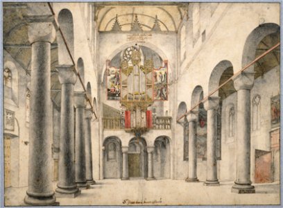 HUA-28596-Interieur van de Pieterskerk te Utrecht het schip van oost naar west