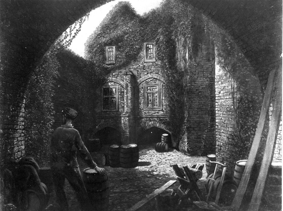 HUA-28427-Gezicht in het bastion Manenburg te Utrecht uit het oosten op de westelijke geschutskelders vanuit de oostelijke en rechts de doorgang naar de stad