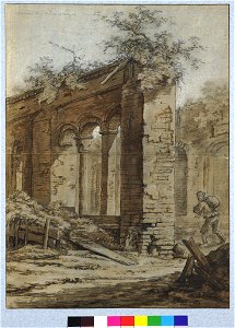HUA-28646-Gezicht vanuit de westelijke arm op de zuidelijke arm van de pandhof van de Pieterskerk te Utrecht Het dak is verdwenen