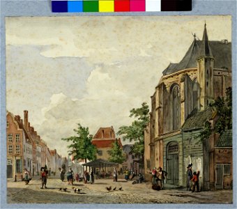 HUA-30294-Gezicht op de Mariaplaats te Utrecht met de overdekte Markt uit het noorden met links de Springweg en rechts een gedeelte van het koor van de Mariaker