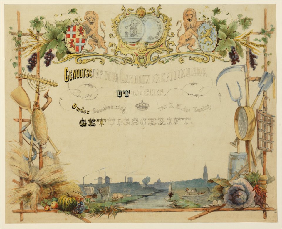 HUA-29190-Onvoltooid ontwerp voor een getuigschrift voor de bekroonden op de tentoonstelling van het Genootschap voor Landbouw en Kruidkunde in 1890