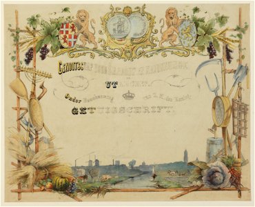 HUA-29190-Onvoltooid ontwerp voor een getuigschrift voor de bekroonden op de tentoonstelling van het Genootschap voor Landbouw en Kruidkunde in 1890