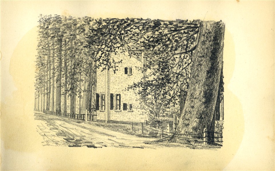 HUA-222063-Gezicht op de zijgevel van de Kapel het voormalige rechthuis van Darthuizen Darthuizerweg 3 te LeersumNB Blad uit het Schetsboek No 5 van Th Scharten 