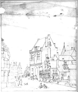 HUA-30896-Gezicht vanuit de Eerste Achterstraat te Utrecht op de achterzijde van de hoofdpoort van de Weerdpoort en op de achtergrond de eerste huizen van de Ou