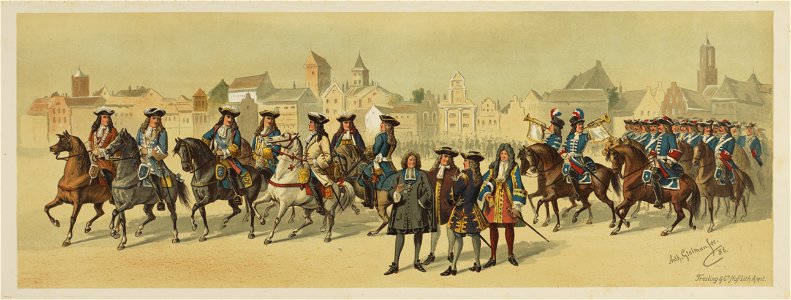 HUA-29185-Zesde blad van de maskerade van de studenten van het Utrechtsch Studenten Corps op 22 juni 1886 ter gelegenheid van het 50ste lustrum voorstellende de