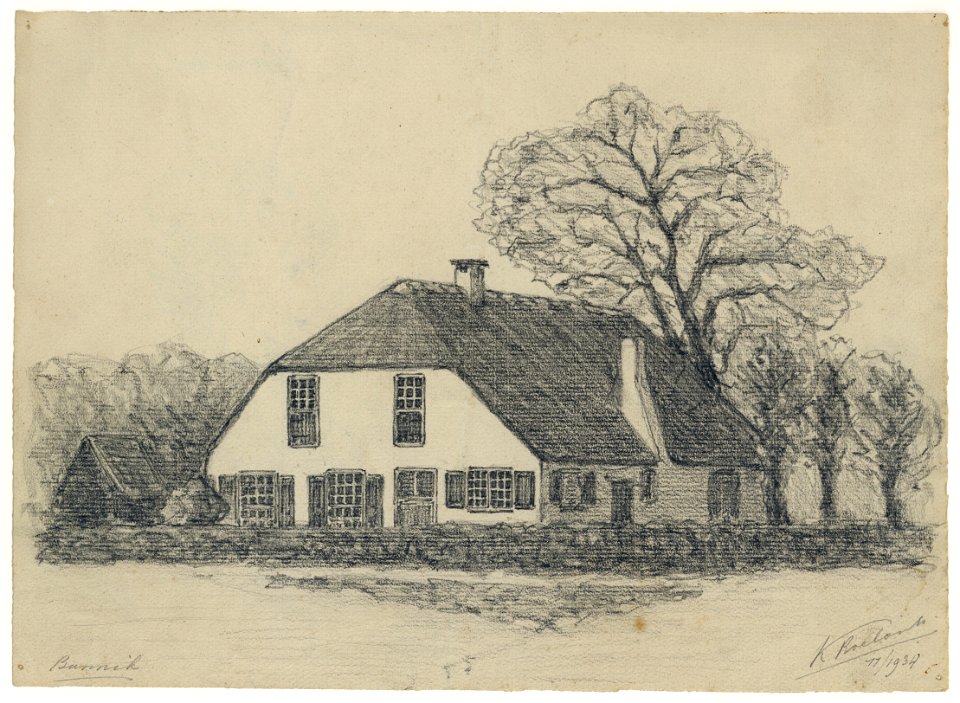 HUA-202439-Gezicht op de voor en zijgevel van een boerderij aan de Provincialeweg te Bunnik op de hoek van de Molenweg