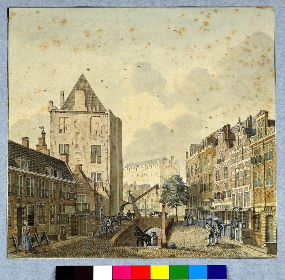 HUA-30134-Gezicht vanaf de Ganzenmarkt te Utrecht in de richting van de Oudegracht met in het midden het wed naar de werf links het huis Keyserrijk en op de ach