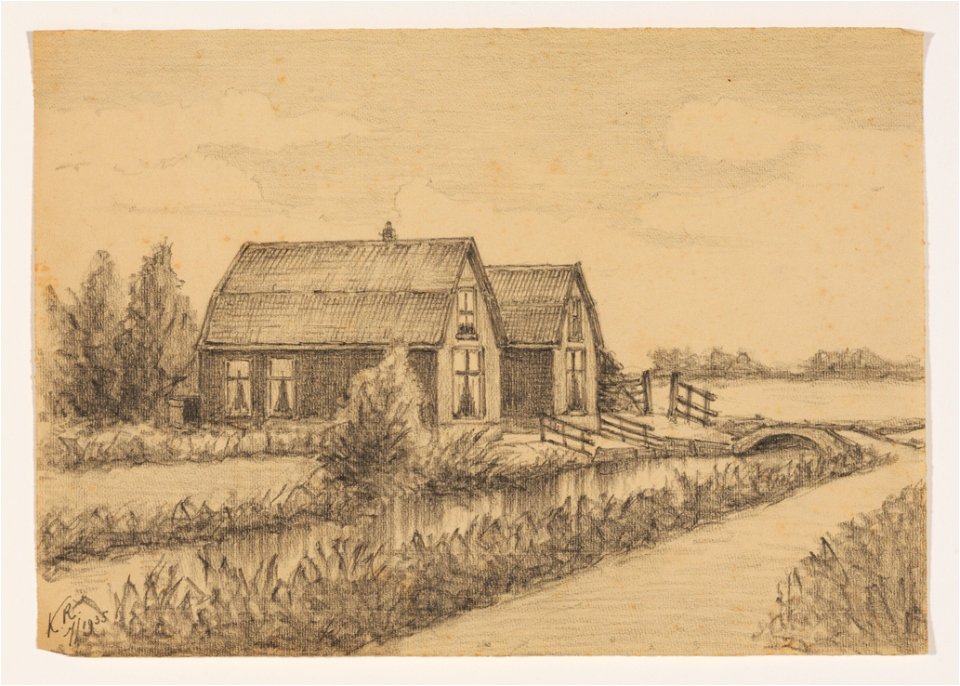 HUA-206592-Gezicht op twee huisjes aan een sloot te MaartensdijkNB Deze huisjes zijn afgebroken voor de bouw van het Tuindorp Maartensdijk dit is per 1 januari 1