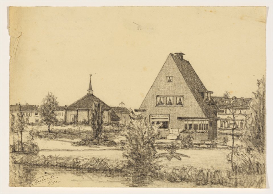 HUA-206600-Gezicht op het huis H Copijnlaan 2 en het Willem de Zwijgerplantsoen met de Willem de Zwijgerkerk Willem de Zwijgerplantsoen 19 en op de voorgrond het