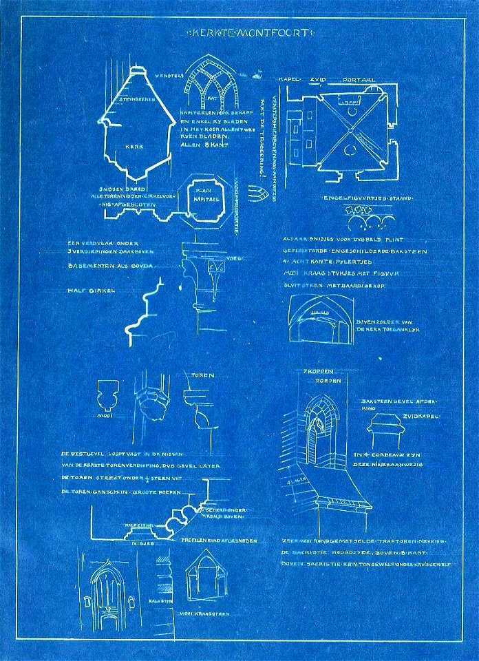 HUA-206107 druk recto, diverse plaatsen-Afbeelding van diverse onderdelen van de Janskerk te Montfoort