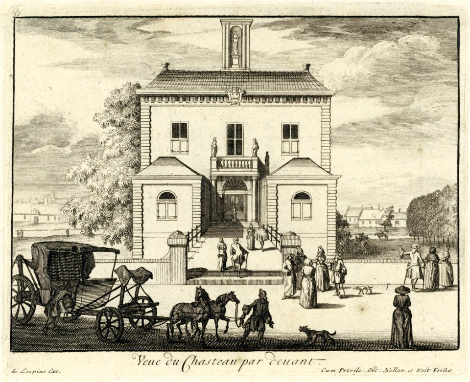 HUA-202364-Gezicht op de voorgevel van het kasteel Gunterstein te Breukelen vanaf het voorterrein uit het oosten