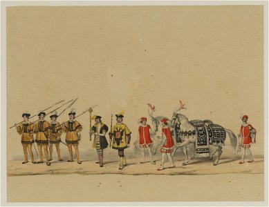 HUA-29062-Zevende gedeelte van de maskerade van de studenten van de Utrechtse hogeschool op 17 juni 1846 voorstellende de intocht van prins Philips II in Utrech