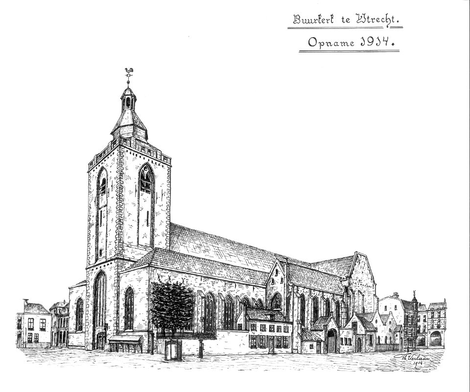 HUA-31157-Gezicht op de Buurkerk aan het Buurkerkhof te Utrecht uit het zuidwesten