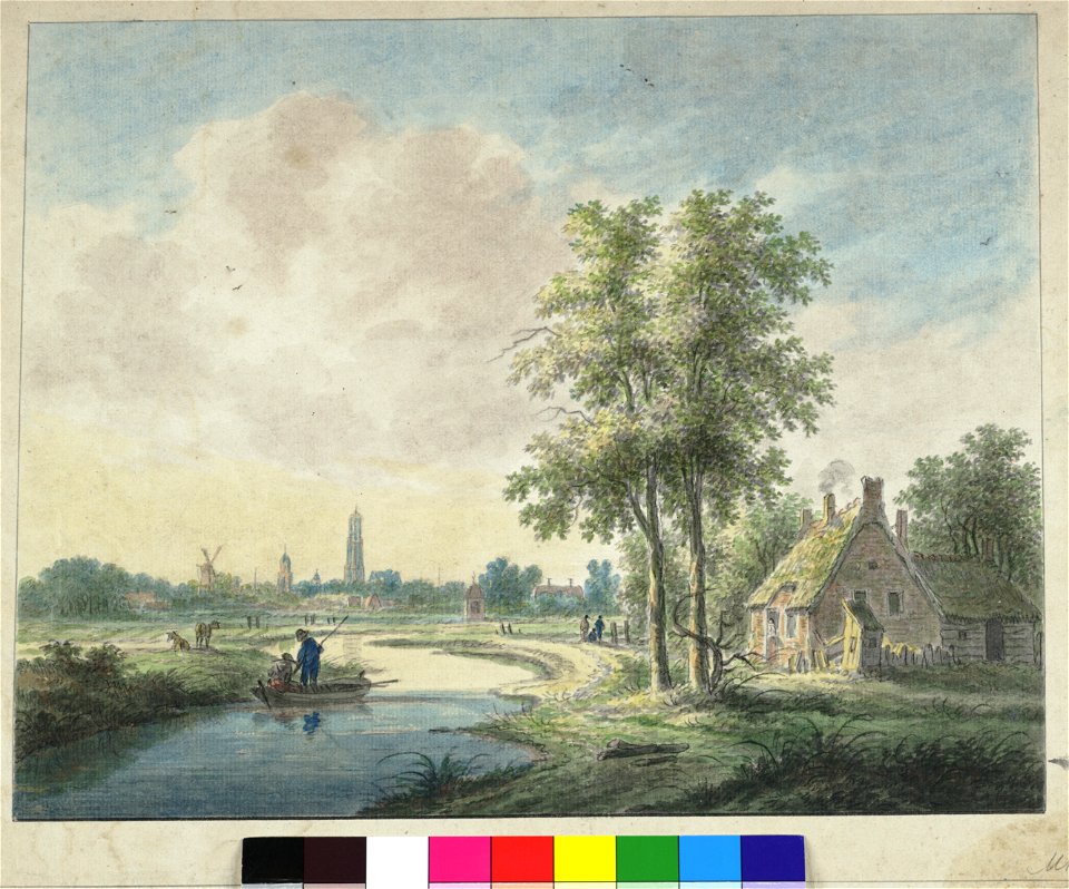 HUA-30791-Gezicht op de Kromme Rijn met op de achtergrond de stad Utrecht uit het zuidoosten