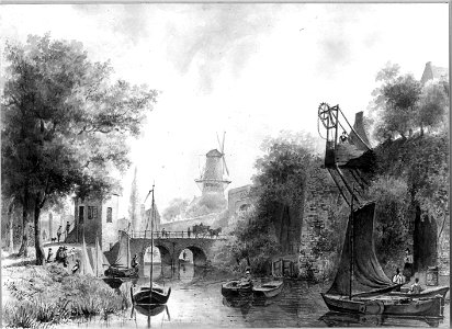 HUA-30842-Gezicht over de stadsbuitengracht op de stadswal te Utrecht uit het zuidoosten met links de singel rechts het bastion Manenburg in het midden de Tolst