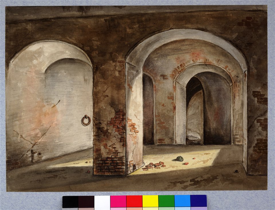 HUA-30913-Gezicht in de bovenste van de geschutskelders onder de loods op het bastion Sterrenburg te Utrecht gezien naar het noordoosten