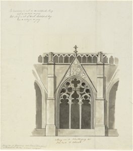 HUA-214498-Opstand van een travee van de kruisgang van de Domkerk te Utrecht NB Op deze tekening is de tracering ontleend aan de zuidelijkste travee van de weste