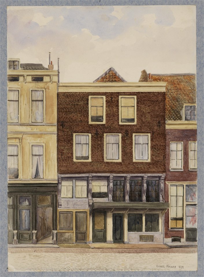 HUA-30734-Gezicht op enkele voorgevels van huizen aan de zuidzijde van de Neude te Utrecht met in het midden het huis nr 35