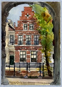 HUA-30737-Gezicht over de Nieuwegracht te Utrecht op de voorgevel van het huis nr 8 vanuit de Hofpoort
