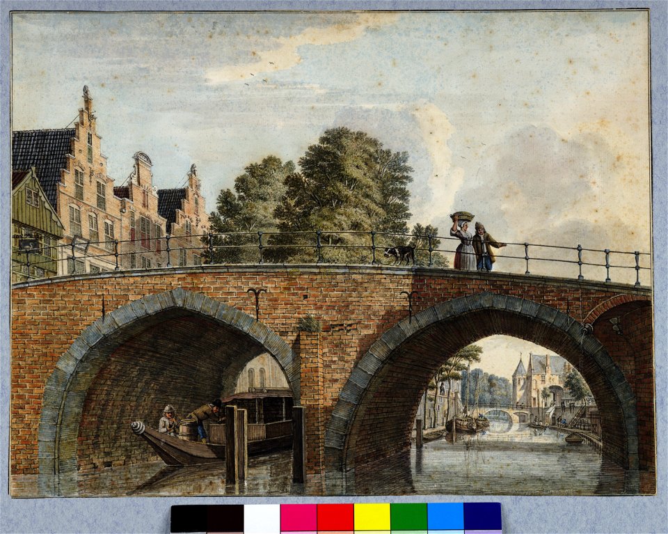 HUA-30365-Gezicht op de Jacobibrug over de Oudegracht te Utrecht uit het zuiden met op de achtergrond de Zandbrug en de Weerdpoort