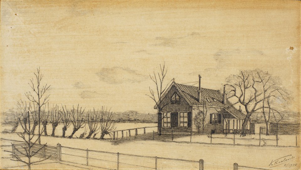 HUA-202719-Gezicht op een huis aan de 1e Brandenburgerweg te Bilthoven gemeente De Bilt NB De tekening is gemaakt vanuit het huis Camarwi 1e Brandenburgerweg 13 