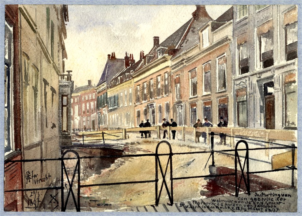 HUA-30712-Gezicht in het noordelijke gedeelte van de Kromme Nieuwegracht te Utrecht uit het oosten met een ingestort deel van de overkluizing