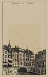 HUA-30416-Gezicht op de Oudegracht te Utrecht bij de Stadhuisbrug met in het midden het Stadhuis