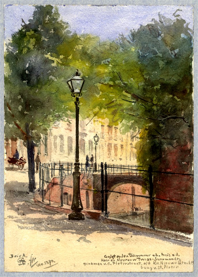 HUA-30711-Gezicht vanuit de Pieterstraat te Utrecht op de huizen aan de noordzijde van de Kromme Nieuwegracht