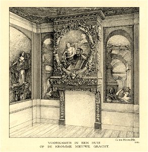 HUA-206803-Interieur van het huis Kromme Nieuwegracht 80 te Utrecht een zijkamer beschilderd met klassieke voorstellingen en de rijk bewerkte schoorsteenmantel