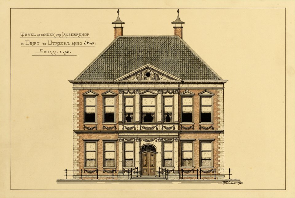 HUA-216259-Opstand van de voorgevel van het huis Janskerkhof 13 te Utrecht