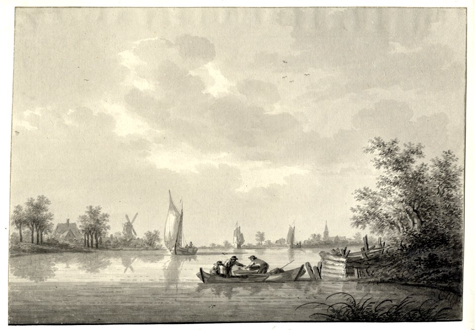 HUA-206170-Gezicht over de Lek op het dorp Jaarsveld met op de achtergrond de voormolen van de polder Wiel en Vogelenzang