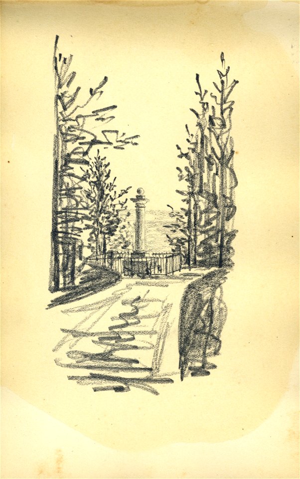 HUA-222079-Gezicht op het gedenkteken voor de slag bij Waterloo op de Amerongse Berg bij AmerongenNB Blad uit het Schetsboek No 5 van Th Scharten 1892 1893 Het s