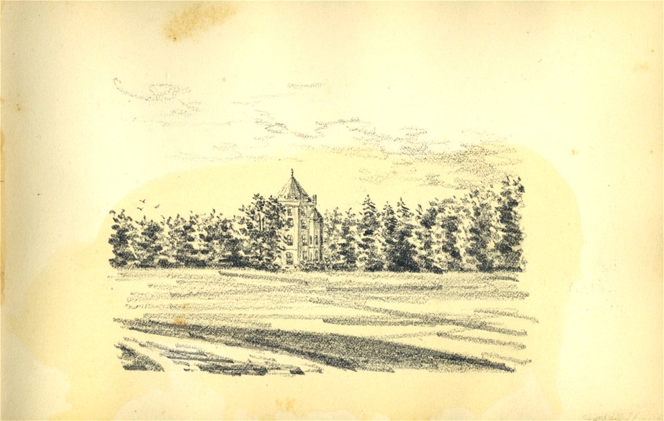 HUA-222075-Gezicht op de achterzijde van het kasteel Sandenburg te Nederlangbroek gemeente Langbroek NB Blad uit het Schetsboek No 5 van Th Scharten 1892 1893 He