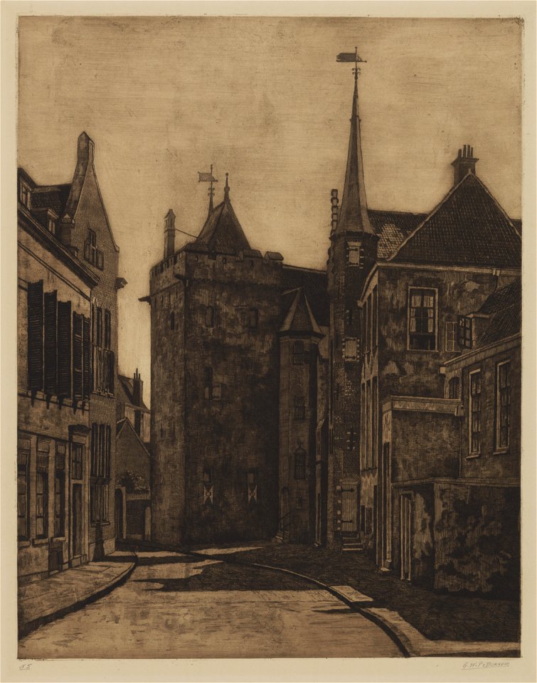 HUA-28698-Gezicht in Achter de Dom te Utrecht uit het noorden met op de achtergrond het Groot Kapittelhuis en het aangrenzende claustrale huis van de Domkerk