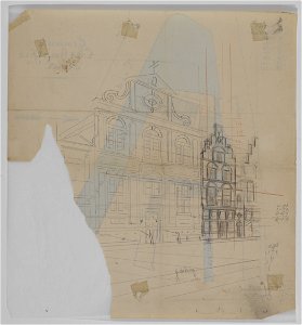 HUA-29242-Gezicht op de voorgevel van het Grote Vleeshuis Voorstraat 19 te Utrecht en een aangrenzend huis