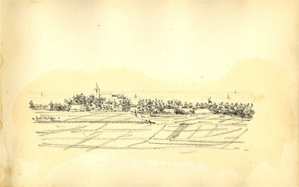 HUA-222083-Gezicht op Huizen Noord Holland vanaf een paviljoen te BlaricumNB Blad uit het Schetsboek No 5 van Th Scharten 1892 1893 Het schetsboek bevat 40 teken