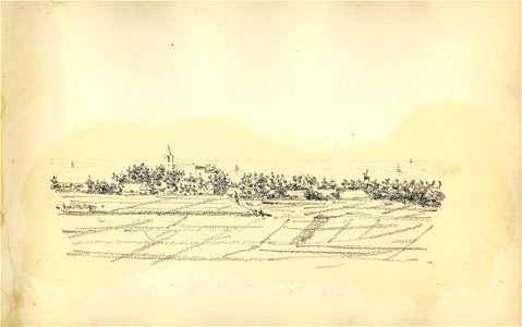 HUA-222083-Gezicht op Huizen Noord Holland vanaf een paviljoen te BlaricumNB Blad uit het Schetsboek No 5 van Th Scharten 1892 1893 Het schetsboek bevat 40 teken