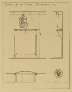 HUA-214313-Plattegrond en aanzichten van de schouw in het pand Voetiusstraat 4 te Utrecht Opmetingstekening