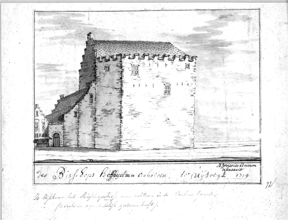 HUA-31283-Gezicht op de achterzijde van een van de gebouwen van het Bisschopshof te Utrecht aangeduid als hofkapel